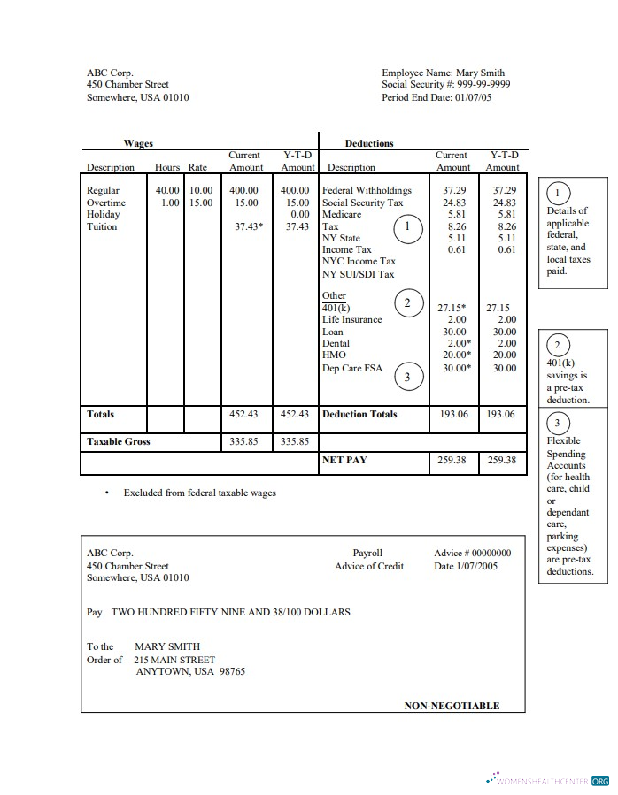 Download corporation pay stub Word and PDF template Photoshop template